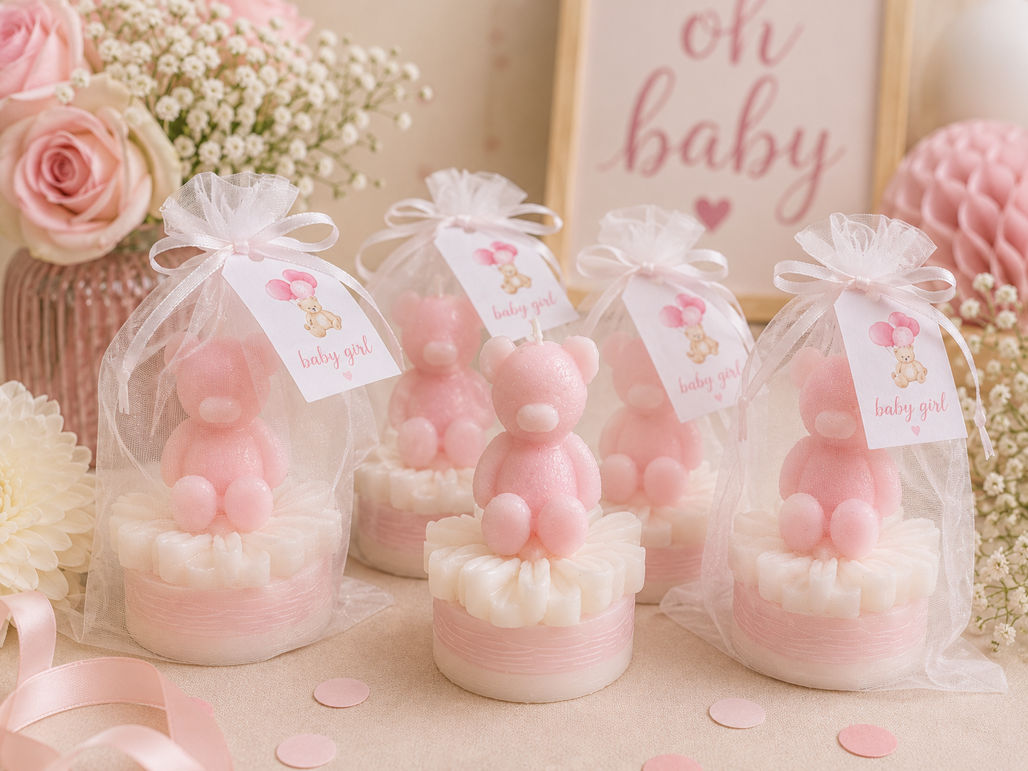 Teddy Bear with Daisy Baby Shower Favor or Gift