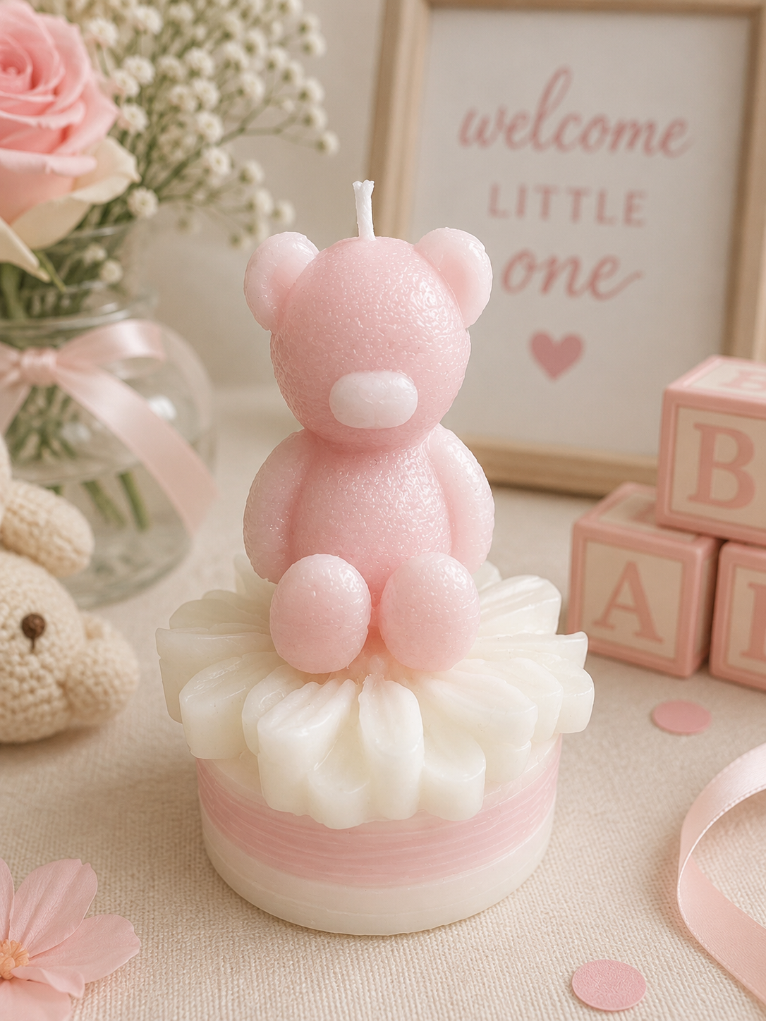 Teddy Bear with Daisy Baby Shower Favor or Gift